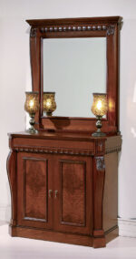 Κλασική κονσόλα ZAKYNTHOS με δύο καφέ πόρτες και ορθογώνιο καθρέπτη στη φωτογραφία