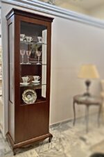 Κλασική βιτρίνα LOUI II 1F σε σκούρα απόχρωση με μία ψηλή γυάλινη πόρτα και ράφια