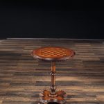 Κλασικό Τραπέζι Λάμπας CHESS με στρογγυλή καφέ επιφάνεια και κεντρικό μοτίβο σκακιέρας