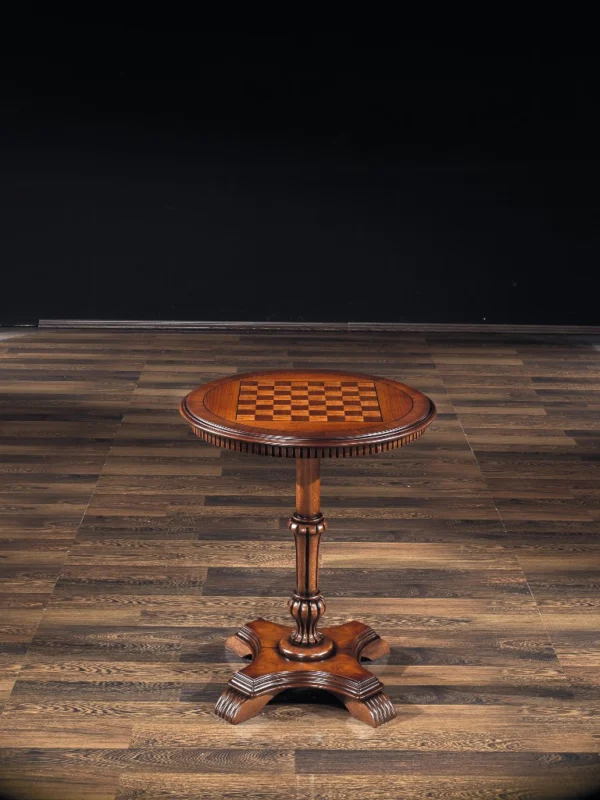 Κλασικό Τραπέζι Λάμπας CHESS με στρογγυλή καφέ επιφάνεια και κεντρικό μοτίβο σκακιέρας