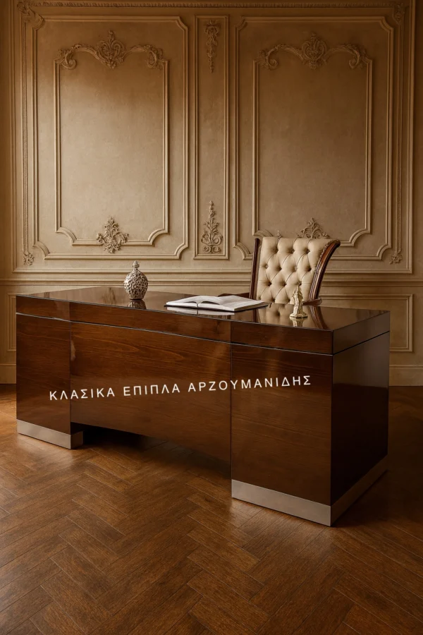 Κλασικό γραφείο N18 σε θερμή απόχρωση με συμπαγή πλαισιωμένη πρόσοψη