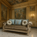 Κλασικό Σαλόνι Cally με διακοσμητικά μπράτσα και γαλάζια μαξιλάρια