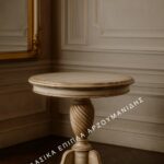 Κλασικό Τραπέζι Λάμπας Vienna patina σε ανοιχτή απόχρωση με στρογγυλή επιφάνεια και σπειροειδές κεντρικό πόδι