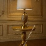 Κλασικό Τραπέζι Λάμπας Vienna Gold σε χρυσαφί τόνο με στρογγυλή επιφάνεια και σπειροειδές κεντρικό πόδι