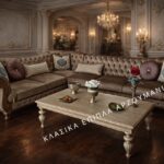 Κλασικό Σαλόνι NICOLE KARIDIA σε γωνιακή σύνθεση με καπιτονέ πλάτη και καμπυλωτά μπράτσα