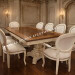 Κλασική Τραπεζαρία VERONA KORMOI II με καφέ ορθογώνια επιφάνεια, ανοιχτόχρωμες διακοσμημένες βάσεις και καρέκλες με οβάλ πλάτες.