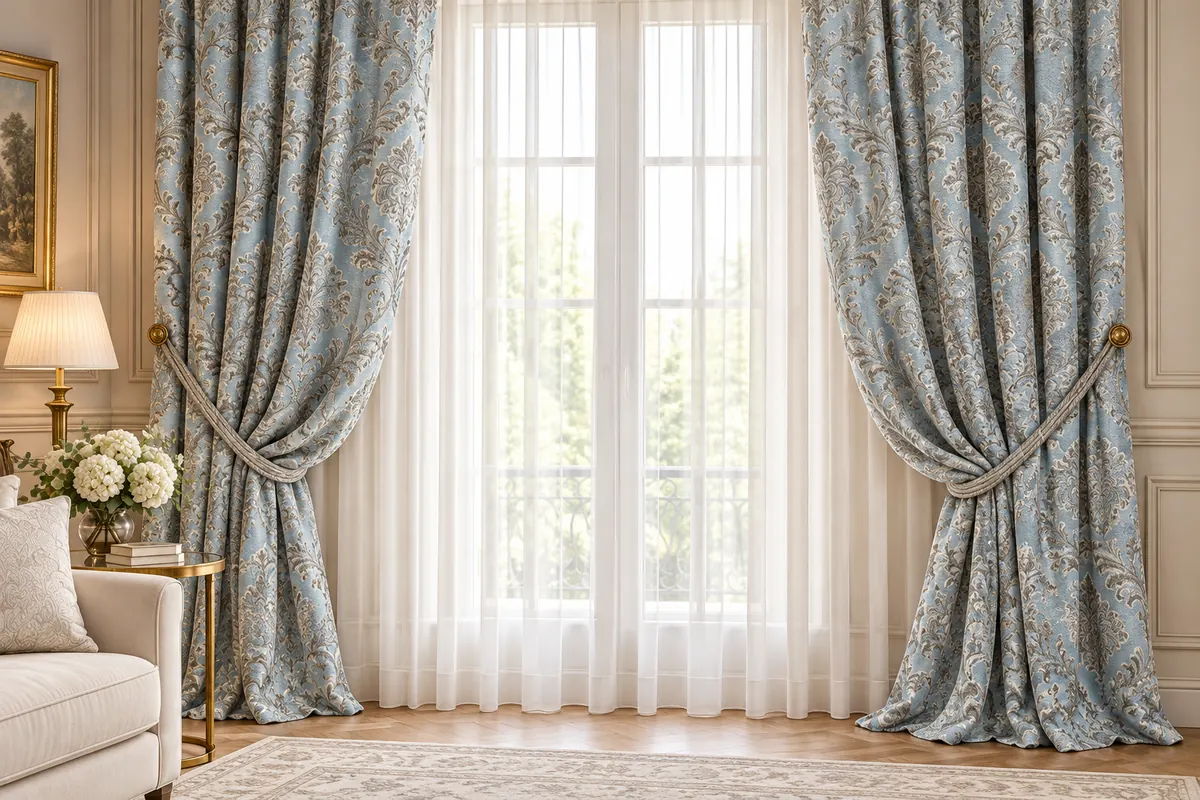 Κλασικό ριντό σε συνδυασμό με μονόχρωμη κουρτίνα – ενδεικτική απεικόνιση