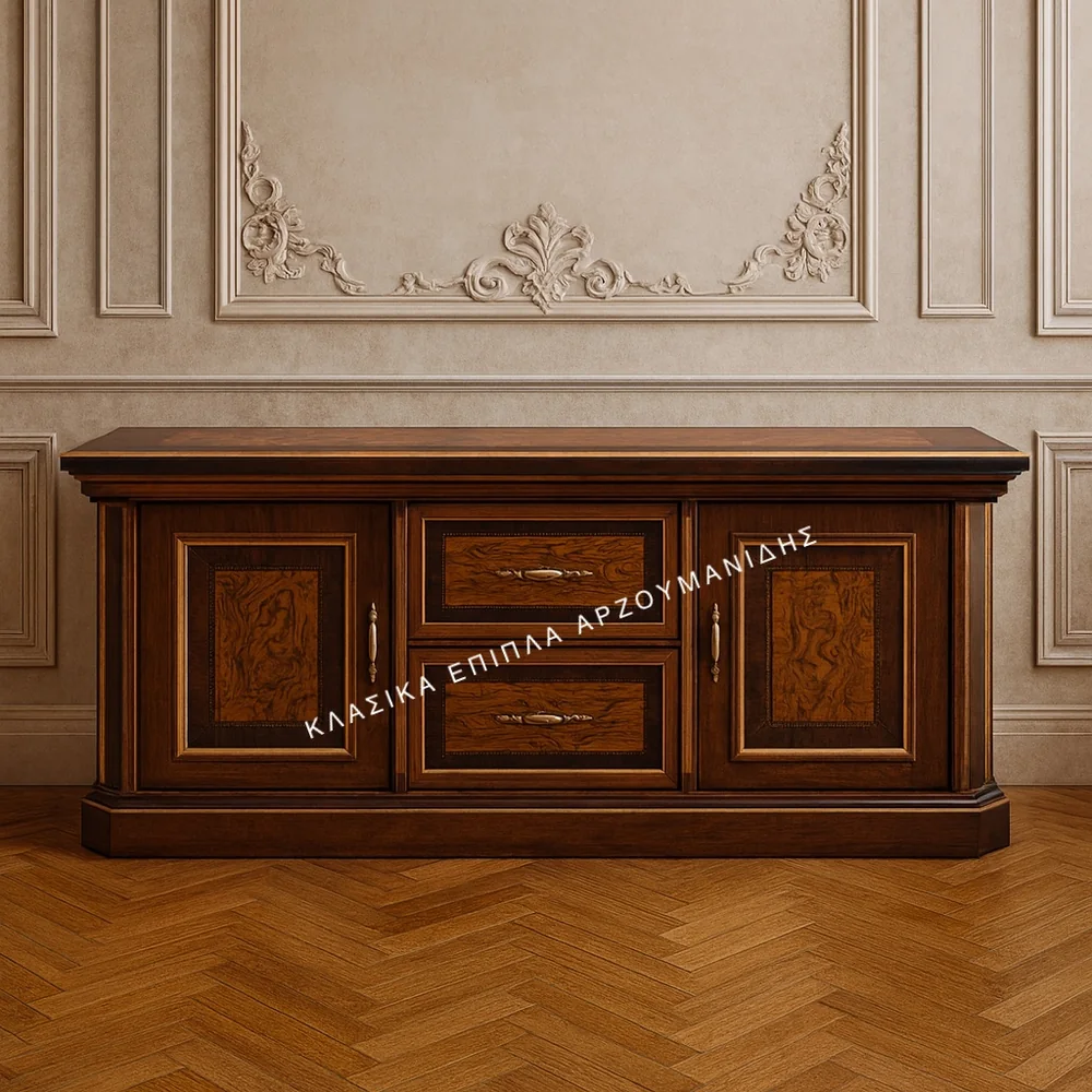 klasiko-epiplo-tv-queen-3-8063-main-1000x1000 Κλασική Σύνθεση QUEEN 3 σε καφέ απόχρωση, με χαμηλή οριζόντια βάση, πλαϊνές πόρτες και κεντρικά συρτάρια