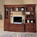 Κλασική Σύνθεση tv Ν.11Α σε καφέ απόχρωση, με κεντρικό άνοιγμα, πλαϊνά τμήματα και σειρά μικρών επάνω ραφιών