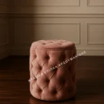Κλασικά σκαμπό 8535/B με κυλινδρικό σχήμα και ροζ καπιτονέ επένδυση