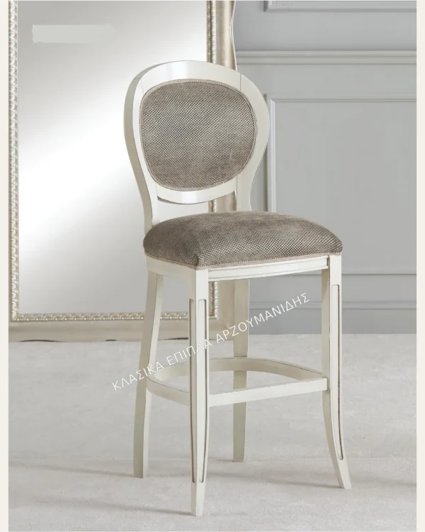 Κλασικό σκαμπό 147-SG με γκρι επένδυση, οβάλ πλάτη και ανοιχτόχρωμο σκελετό