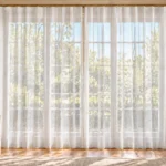 Διάφανη κουρτίνα με ρίγες Κ6531 σε παράθυρο – ενδεικτική ψηφιακή απεικόνιση