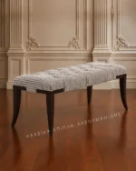 Κλασικό σκαμπό IDRA 0189Q με γκρι εμπριμέ ύφασμα και σκούρα βάση, όψη 2