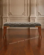 Κλασικό σκαμπό IDRA 0189Q με γκρι καπιτονέ ύφασμα και βάση κερασιάς, όψη 7