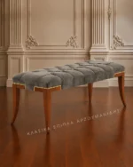 Κλασικό σκαμπό IDRA 0189Q με γκρι καπιτονέ ύφασμα και βάση κερασιάς, όψη 8
